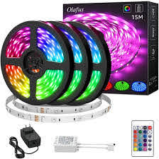 Amazon Com Olafus 50ft Rgb Led Strip Lights Kit Dimmable Color Changing Light Strips Flexible Led Tape Lights With Remote 24v 15m Strip With 450 Leds 5050 Colored Strip Lighting For Party Bedroom