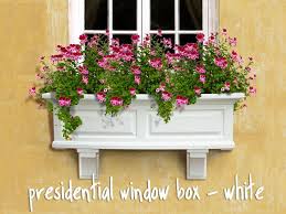 Create a lovely back drop for your flowers with an elegant, yet affordable, vinyl flower box planter. Presidential Window Box White Window Planter Boxes Window Box Garden Window Box