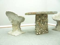 brutalism stone garden table chairs