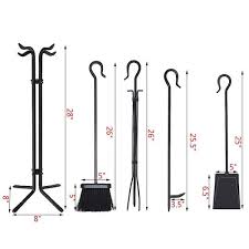 5 Pieces Fireplace Iron Standing Tools Set With Heavy Crook Handles