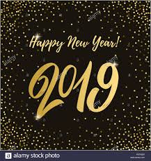 Happy New Year 2019 Lettering Phrase On Dark Background With Golden