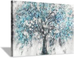 abstract tree canvas wall art blue