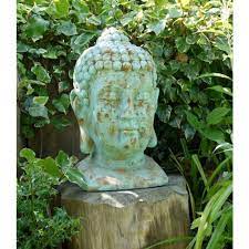 Rustic Green Buddha Head Statue Black
