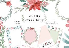 Watercolor Christmas Card Template Christmas Wreath Clipart Mistletoe
