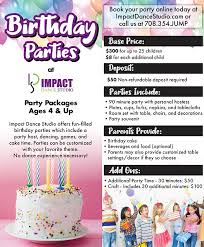birthday parties impact dance studio