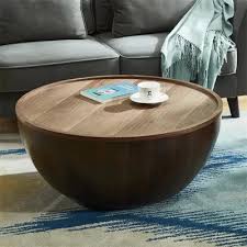 Round Drum Wood Coffee Table With