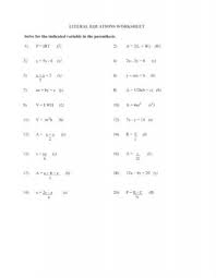 Literal Equations Worksheet Solve For