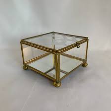 Vintage Glass Jewelry Box With Brass
