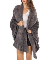 Knitted Wrap Shawl Grey Mink Fur