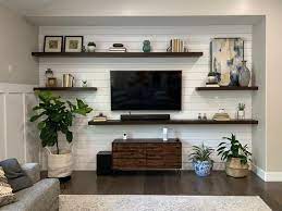Shiplap Wall With 3 Floating Shelves