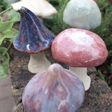 5 Miniature Ceramic Mushrooms The