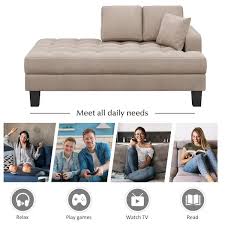 Urtr Gray Fabric Tufted Upholstered Chaise Lounge Elegant Indoor Lounge Chair 2 Piece Leisure Sofa With Back And Toss Pillows