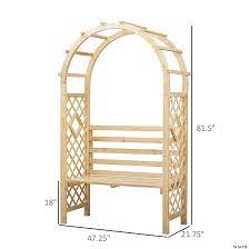 Outsunny Wood Garden Arch With Bench Pergola Trellis For Vines Climbing Plants Perfect For The Backyard Outdoor Space