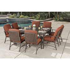 Pacific Casual Terra Linda Brown 9 Piece Metal Square Outdoor Dining Set With Red Cushions