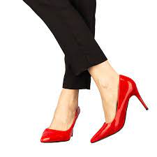 Pantofi dama cu toc rosii din piele ecologica Rocha - Kalapod