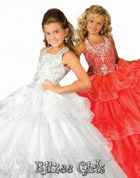Ritzee Girls White Layers Organza Beaded Straps Ball Gown