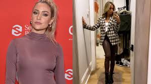 Kristin is wearing a medium length hair style that features blunt ends and long layering. Kristin Cavallari Wears Brown Leather Pants And They Re On Sale Right Now