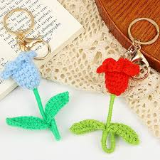 hand knitted keychain crocheted tulip