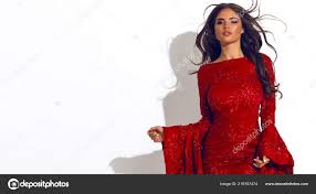 stylish in the red evening dress