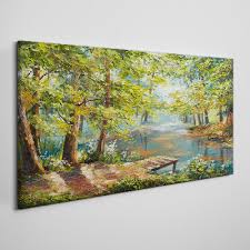 Painting Nature Forest River Canvas