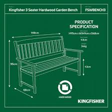 Hardwood 3 Seater Garden Bench