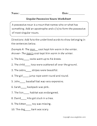 Choose the best fitting singular possessive noun. Possessive Nouns Worksheets Singular Possessive Nouns Worksheets