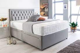 Grey Suede Divan Bed Set Mattress