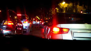 Car Brake Lights Shining In Night Time Traffic Jam