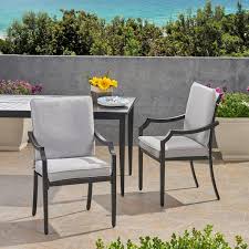 Noble House Santos Outdoor Aluminum Dining Chairs With Cushions Set Of 2 Matte Black And Light Gray