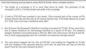 Word Problems Using Resca Format