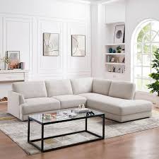 Griffith Modern Cozy Living Room Right Facing Cream Fabric Linen Sectional Sofa Cym01906