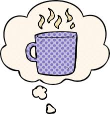 tecknad varm kopp kaffe och tankebubbla i serietidningsstil 10766478  Vektorkonst på Vecteezy
