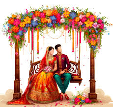 indian wedding couple sitting on fl