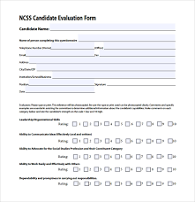 Sample Candidate Evaluation Form 9 Free Documents