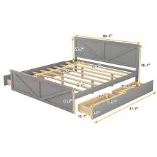 gray wood frame king size platform bed