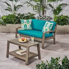 Wil Outdoor Acacia Wood Loveseat And