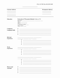 Free Printable Fill In The Blanke Templates Resume Online