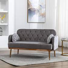 Seafuloy 55 In W Square Arm Velvet Straight Sofa Eat Couch In Gray