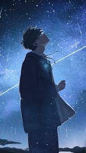 anime boy alone night stars scenery 4k