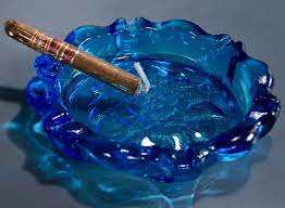 Vintage Large Blue Glass Cigar Ashtray