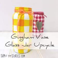 Gingham Vase Glass Jar Upcycle Sum