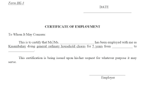 Employment Template Certificate Of Employment For Waiter