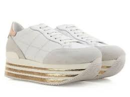 Details About Hogan Womens Low Top Wedges Trainers Shoes In White Leather Size Uk 5 It 38