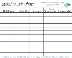 Bills Template Free Printable Charts For Excel Bill Monthly