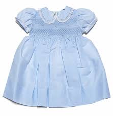 Feltman Brothers Baby Girls Midgie Smocked Dress With Collar Light Blue