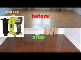 hardwood floor by using a 18 nail gun