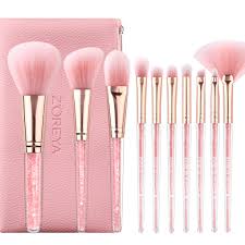 fancy 10pcs pink crystal makeup brushes