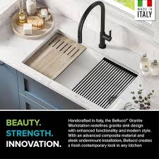 Kraus Kguw1 33wh Bellucci Workstation Undermount Granite Composite Single Bowl Kitchen Sink With Accessories 33 Inch White