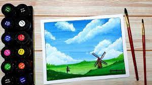 Vẽ tranh phong cảnh với giấy A4 cứng và màu nước Thiên Long. - YouTube