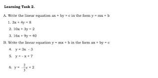Linear Equation Ax By C In The Form